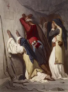 Balkan Peasants Praying in Cave Chapel, c1867 (?). Creator: Théodore Valerio