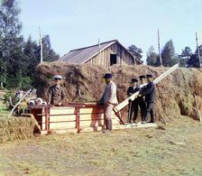 Baling machine for hay, 1915. Creator: Sergey Mikhaylovich Prokudin-Gorsky