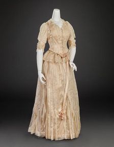Ball Gown (Bodice, Skirt, Shawl), 1889. Creator: Louis Valentin