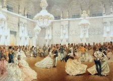 Ball in the Concert Hall of the Winter Palace during the Official Visit of Nasir al-Din Shah in May Artist: Zichy, Mihály (1827-1906)
