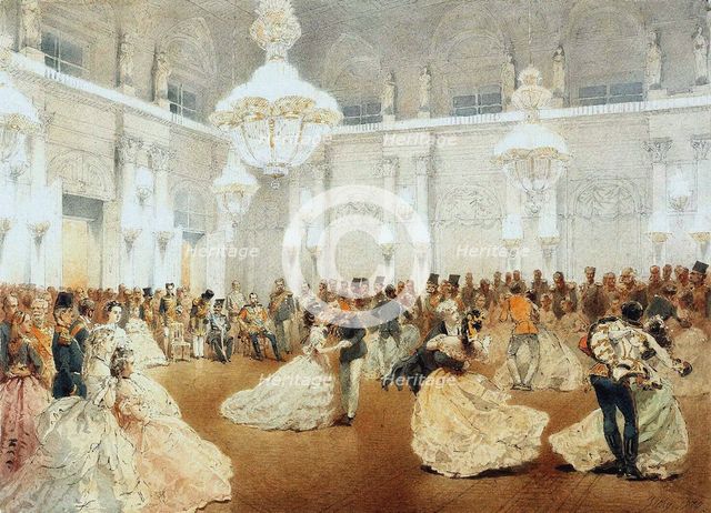 Ball in the Concert Hall of the Winter Palace during the Official Visit of Nasir al-Din Shah in May  Artist: Zichy, Mihály (1827-1906)