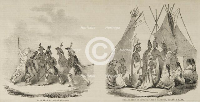 'Ball Play of the Ioway Indians' and 'Encampment of Ioways, Lord's Grounds, Regent's Park', c1844.  Creator: Unknown.