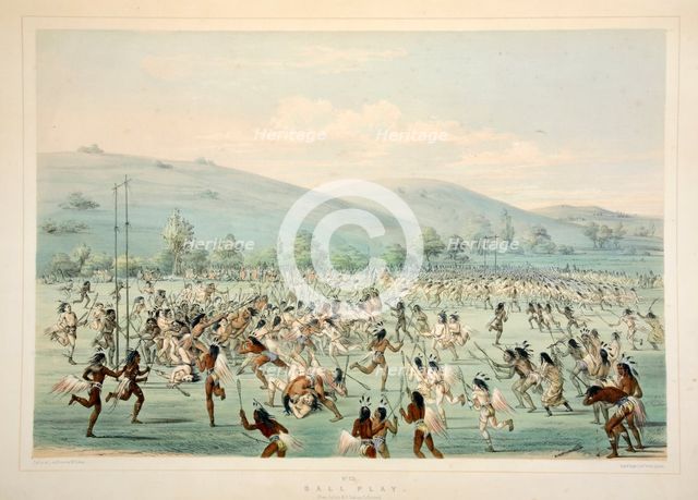 Ball Play, pub. 1845 (colour lithograph). Creator: George Catlin (1796 - 1872).
