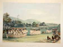 Ball-Player Dance, pub. 1845 (colour lithograph). Creator: George Catlin (1796 - 1872)