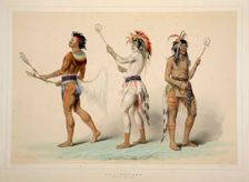 Ball Players, pub. 1845 (colour lithograph). Creator: George Catlin (1796 - 1872)