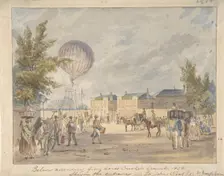 Balloon Ascending Near the Entrance to Lord's Cricket Ground, 1839, ca. 1839. Creator: After Robert Bremmel Schnebbelie