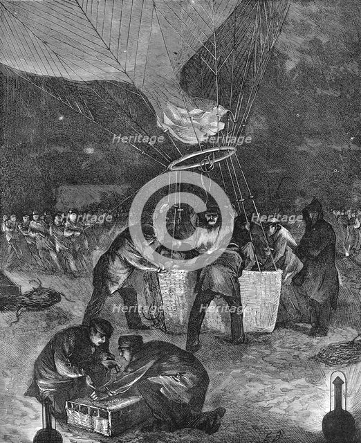 Balloon ascent at night from Gare du Nord, Paris, Franco-Prussian War. Artist: Unknown
