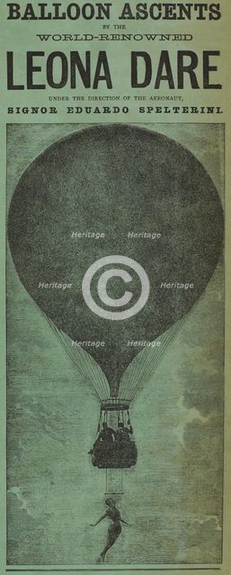 Balloon Ascents by the World-Renowned Leona Dare, 1880.  Creator: Unknown.