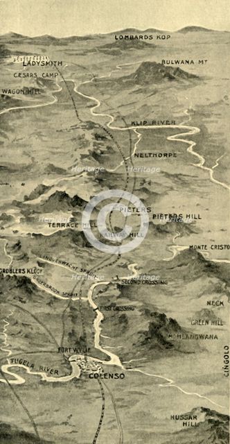 'Balloon Map Illustrating the Battle of Pieters and Relief of Ladysmith', 1900. Creator: Unknown.