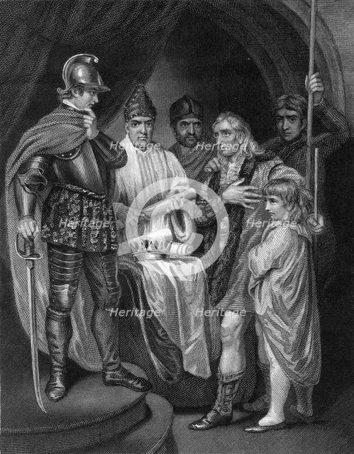 Balliol surrendering his crown to Edward I of England, 1296.Artist: J Rogers