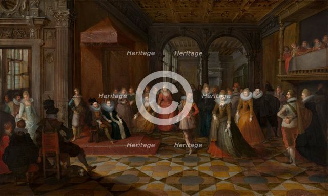 Ballroom Scene at a Court in Brussels. Creators: Frans Francken II, Paul Vredeman de Vries, Anon.