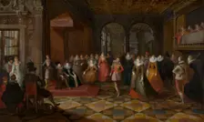 Ballroom Scene at a Court in Brussels. Creators: Frans Francken II, Paul Vredeman de Vries, Anon