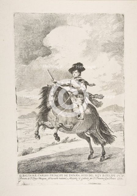 Balthasar Carlos, Prince of Spain and Son of Philip IV (D. Baltasar Carlos Principe de Esp..., 1778. Creator: Francisco Goya.