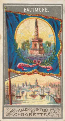 Baltimore, from the City Flags series (N6) for Allen & Ginter Cigarettes Brands, 1887. Creator: Allen & Ginter
