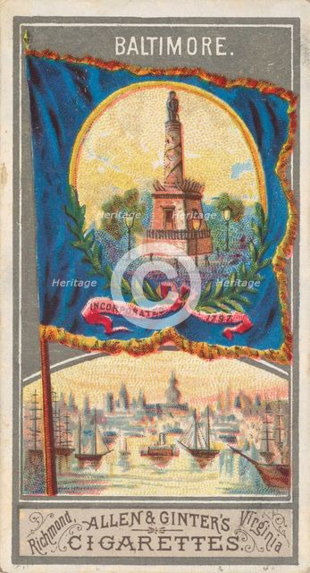 Baltimore, from the City Flags series (N6) for Allen & Ginter Cigarettes Brands, 1887. Creator: Allen & Ginter.