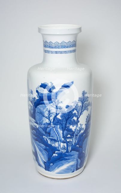 Baluster Vase with Figures and Pavillions amid Mountainous..., Qing dynasty, (1662-1722). Creator: Unknown.