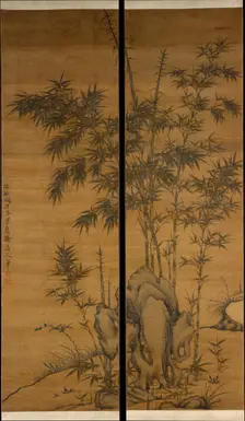 Bamboo and rocks, dated 1318. Creator: Li Kan