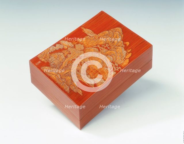 Bamboo box decorated with landscape scene, China, 18th century. Creator: Unknown.