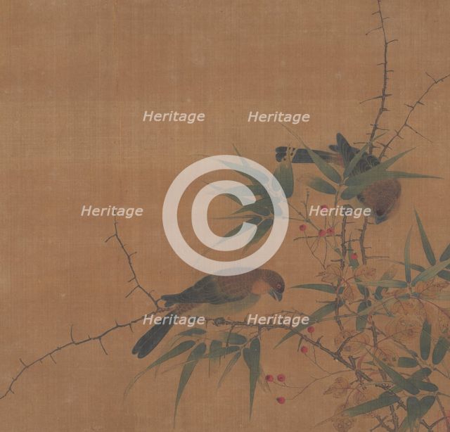 Bamboo Branch with Berries and Birds, 17th century. Creator: Unknown.
