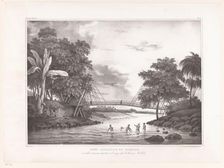 Bamboo bridge, Java, 1833. Creator: Henricus Leonardus van den Houten