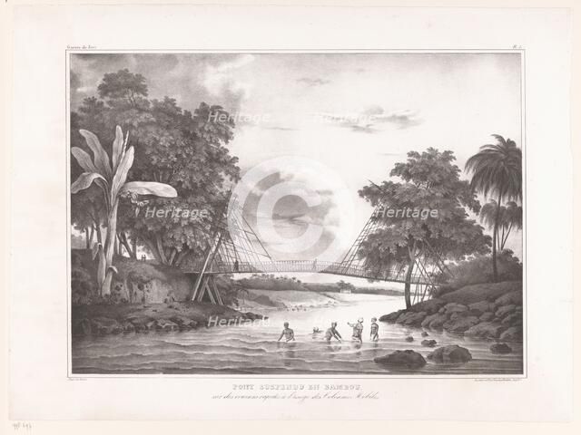 Bamboo bridge, Java, 1833. Creator: Henricus Leonardus van den Houten.
