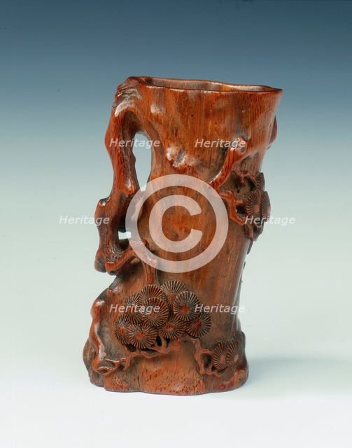 Bamboo brushpot in the shape of a pine tree, China, 1st half of the 17th century. Artist: Unknown