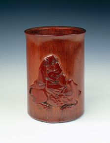 Bamboo brushpot with Laozi on a buffalo, China, late 17th century. Creator: Wu Zhifan