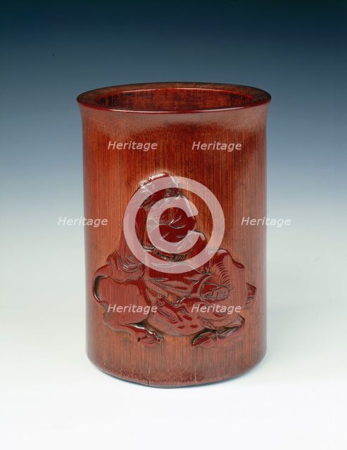 Bamboo brushpot with Laozi on a buffalo, China, late 17th century. Creator: Wu Zhifan.