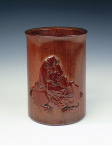 Bamboo brushpot with Laozi on a buffalo, China, late 17th century. Creator: Wu Zhifan