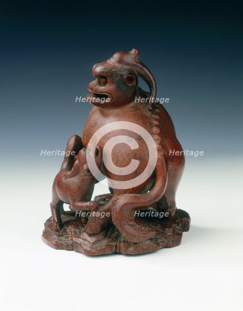 Bamboo carving of a fabulous animal and young, China, 1710-1735. Creator: Unknown.