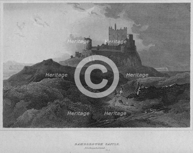 'Bamborough Castle, Northumberland', 1814. Artist: John Greig.