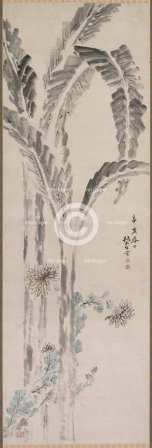 Banana Plant and Chrysanthemum (?), 19th century. Creator: Tsubaki Chinzan (Japanese, 1801-1854).