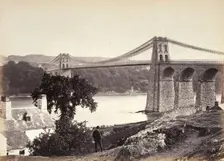 Bangor, Suspension Bridge, From Anglesey (254), Printed 1860 circa. Creator: Francis Bedford