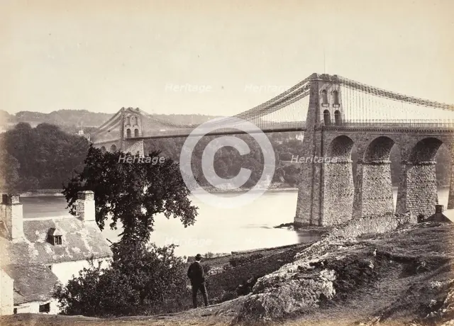 Bangor, Suspension Bridge, From Anglesey (254), Printed 1860 circa. Creator: Francis Bedford.