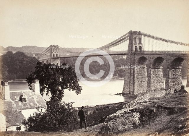 Bangor, Suspension Bridge, From Anglesey (254), Printed 1860 circa. Creator: Francis Bedford.