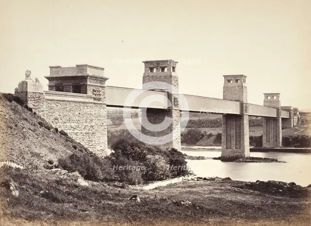 Bangor, The Britannia Bridge, From Anglesey (258), Printed 1860 circa. Creator: Francis Bedford.