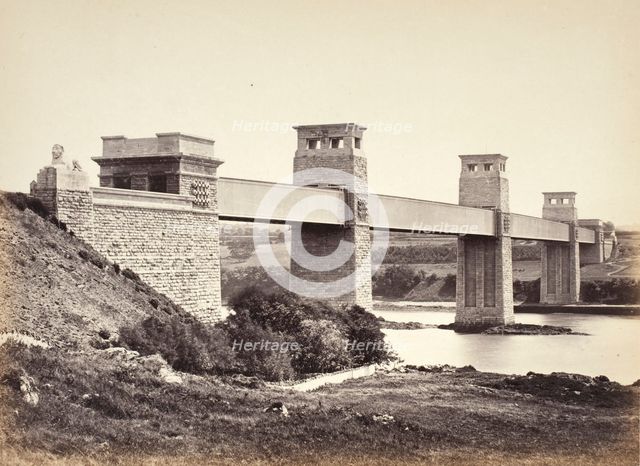 Bangor, The Britannia Bridge, From Anglesey (258), Printed 1860 circa. Creator: Francis Bedford.