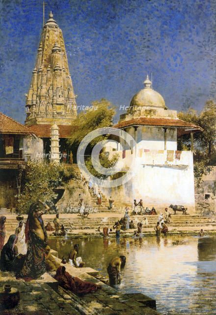 'Banganga Tank and Walkeshwar Temple at Bombay', 1890s.  Artist: Edwin Lord Weeks