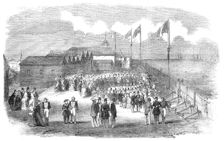 Band of the 3rd French Regiment playing in H.M. Naval Yard, at Deal, 1854. Creator: Unknown