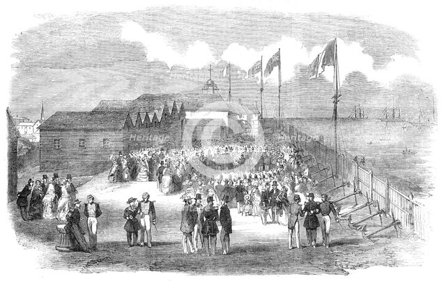 Band of the 3rd French Regiment playing in H.M. Naval Yard, at Deal, 1854. Creator: Unknown.