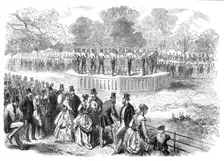 Band of the Life Guards playing on the new platform in Hyde Park, 1869. Creator: Unknown