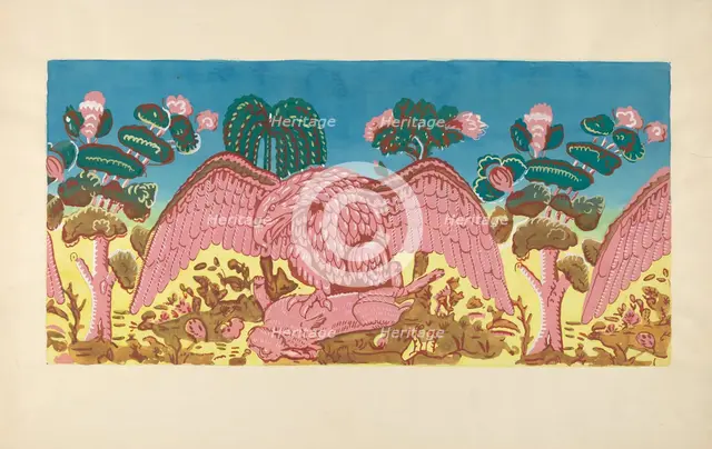 Bandbox Design (Eagle and Rabbit), c. 1936. Creator: Martin Partyka.