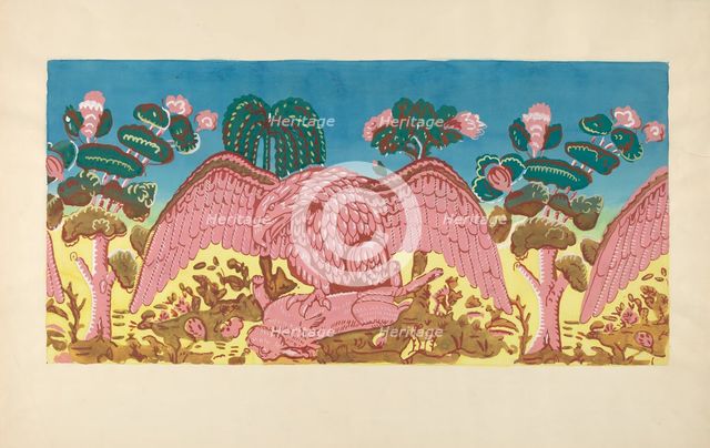 Bandbox Design (Eagle and Rabbit), c. 1936. Creator: Martin Partyka.
