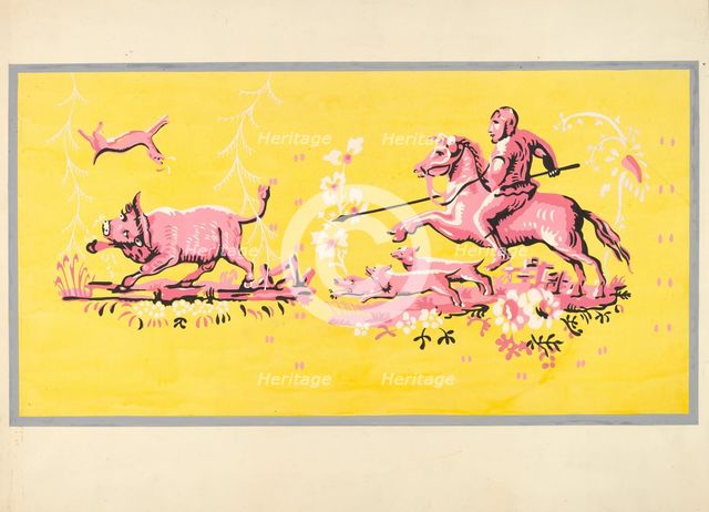 Bandbox Design - Hunting Scene, c. 1936. Creator: Harold Merriam.