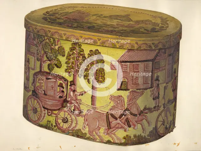 Bandbox Design - Stagecoach, c. 1941. Creator: Eleanor Ruelos.