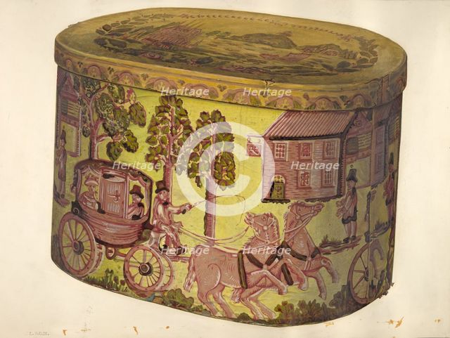 Bandbox Design - Stagecoach, c. 1941. Creator: Eleanor Ruelos.