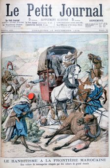 Bandits attacking a mail coach on the Moroccan frontier, 1904
