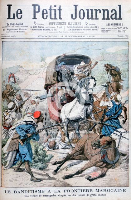 Bandits attacking a mail coach on the Moroccan frontier, 1904. Artist: Unknown