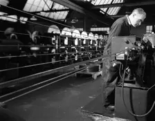 Bandsaws being sharpened at Slack Sellars & Co, Sheffield, South Yorkshire, 1963. Creator: Michael Walters