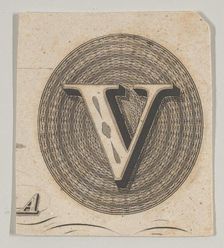 Banknote motif: capital V within an oval containing basket-like lathe work, ca. 1824-42. Creator: Durand, Perkins & Co